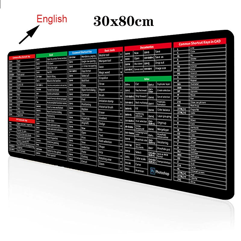 Keyboard Mouse Mat - Shortcut Key Pattern Mouse Keyboard Pad,Extra Large Keyboard Pad with Office Software Shortcuts